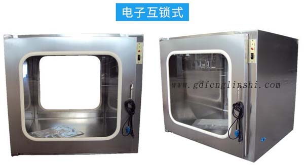 電子互鎖傳遞窗內(nèi)部采用集成電路，電磁鎖， 控制面板，指示燈等實(shí)現(xiàn)連鎖